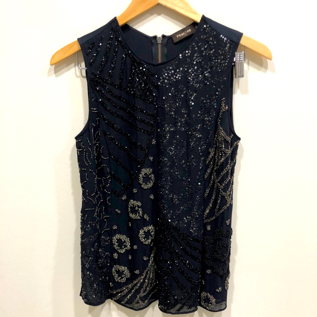 Peachoo Silk Beaded Sleeveless Top, Sz M